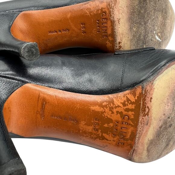 Celine Paris Womens 38.5 US 8 Leather Slip On Heels Green Blue Pointed Toe Italy - Picture 8 of 14